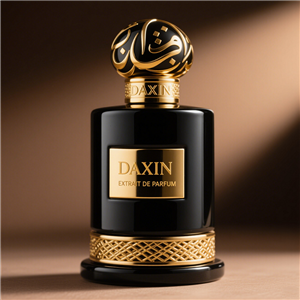 Individuell gestalteter Herrenparfümflakon im arabischen Stil mit goldenem Verschluss, erhältlich in den Größen 30 ml, 50 ml und 100 ml, mit Ihrem persönlichen Logo