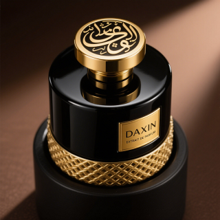 Individuell gestalteter Herrenparfümflakon im arabischen Stil mit goldenem Verschluss, erhältlich in den Größen 30 ml, 50 ml und 100 ml, mit Ihrem persönlichen Logo