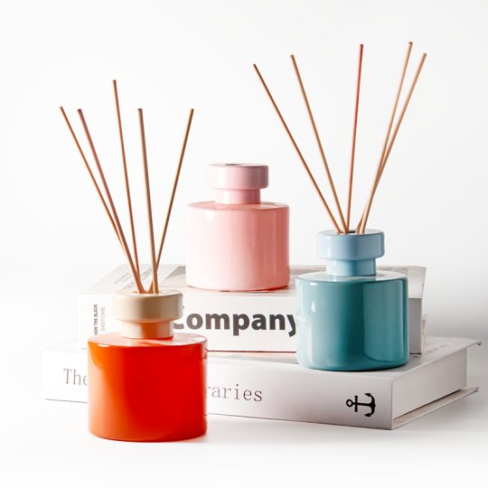 Botol Diffuser Kaca Datar Mewah 130ml Oranye Biru & Merah Muda Botol Diffuser Buluh 100ml