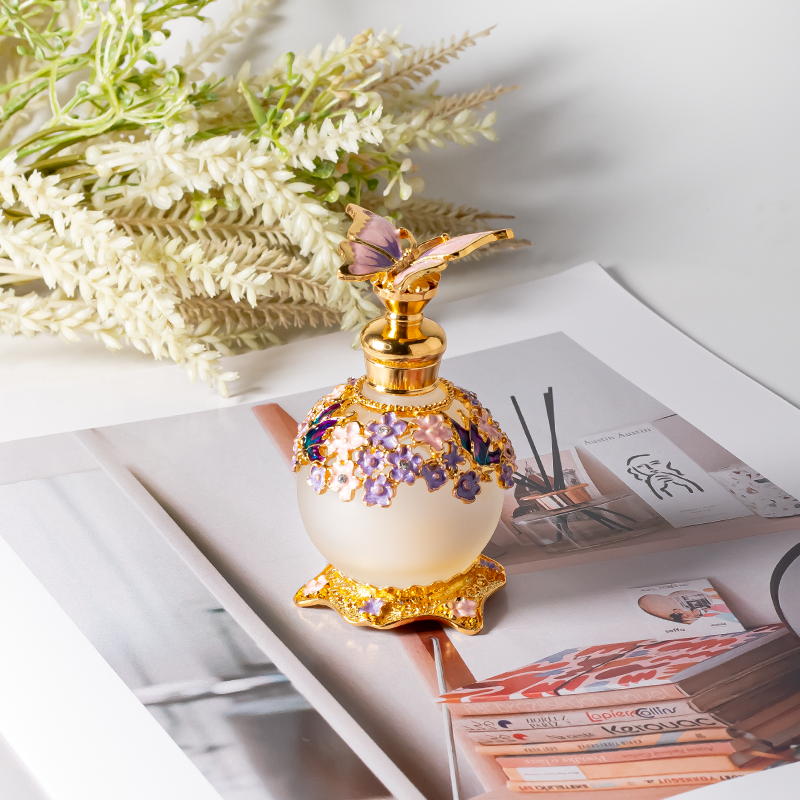 Botol Kaca Metalik Mewah Motif Kupu-kupu 15ml 25ml Botol Parfum Minyak Arab