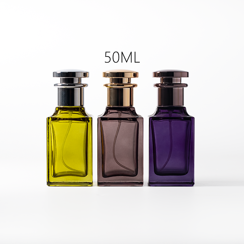 Botol Parfum Mewah Bentuk Persegi 50ml Warna Hijau Ungu Cokelat dengan Kotak Laci dan Tas Tangan