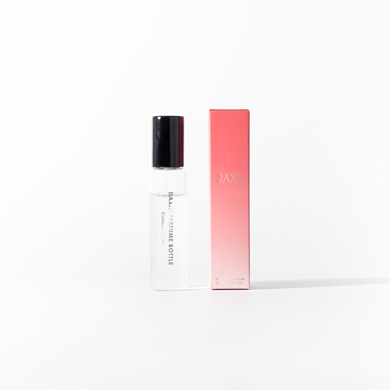 Botella de perfume con atomizador de viaje, transparente, vacía, de 20 ml, con tapa alta y estuche para muestra.
