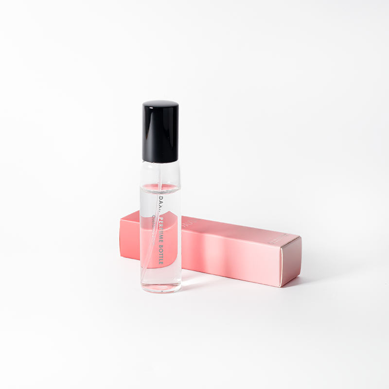 Botella de perfume con atomizador de viaje, transparente, vacía, de 20 ml, con tapa alta y estuche para muestra.