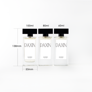 Individuell gestaltete, rechteckige Parfümflakons (60 ml, 80 ml, 100 ml) mit Boxverpackung und Handtasche