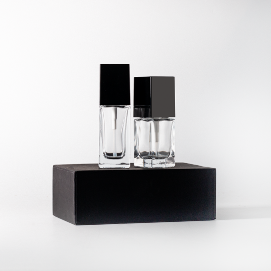 Elegant Square 25ml 50ml Foundation Bottles with Black Caps for False Eyelashes Frost Surface