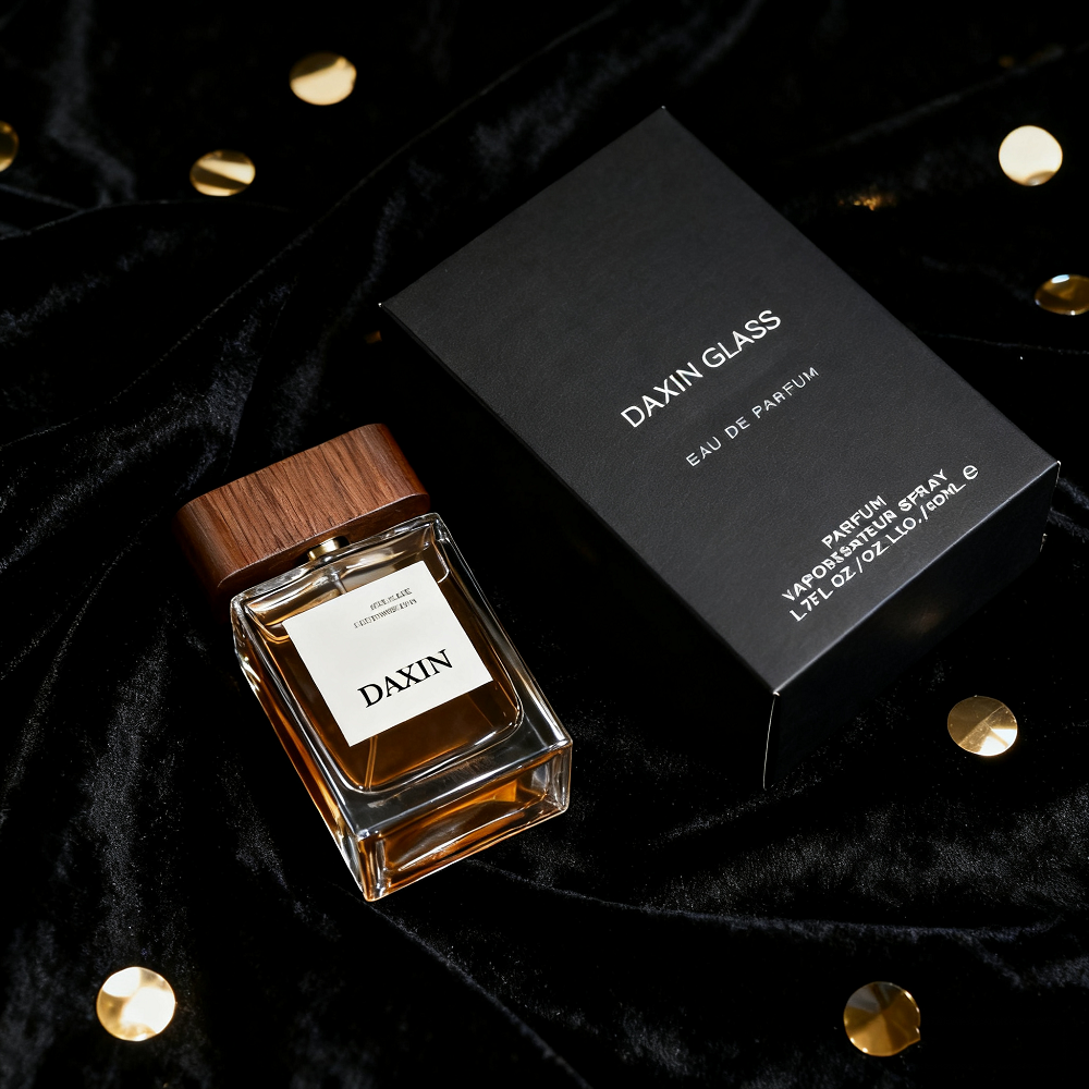 Botol Parfum Kosong Bentuk Persegi Panjang dengan Tutup Kayu dan Semprotan Kabut Halus
