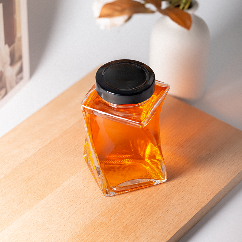 367 ml 350 ml Transparentes, kreativ gestaltetes Glasgefäß mit gedrehter Form zur Aufbewahrung von Honig, Marmelade, Gurken, Erdnussbutter und Zucker