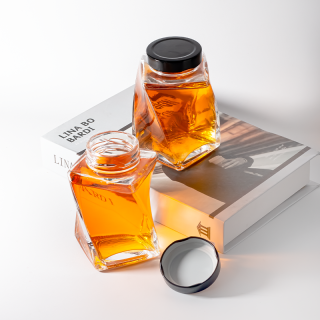 Прозрачная витая стеклянная банка объемом 367 мл (350 мл) для хранения меда, джема, солений, арахисового масла и сахара.