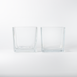 Barattoli per candele in vetro trasparente di forma quadrata da 70 ml e 315 ml con coperchio in legno per la decorazione della casa