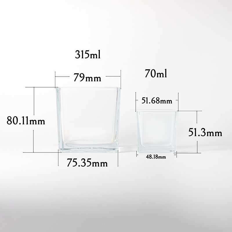 Square Shaped Clear Glass Candle Jars