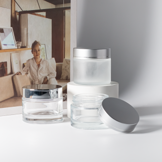 Kemasan Kosmetik Tubuh Mewah dari Kaca 35ml, Stoples Kaca 40ml 50ml, Stoples Krim Kosmetik Kaca Buram Putih