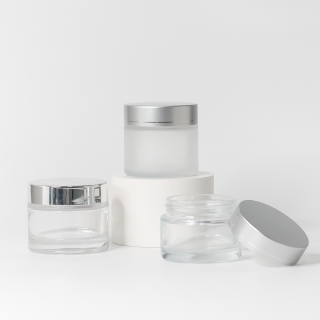 Kemasan Kosmetik Tubuh Mewah dari Kaca 35ml, Stoples Kaca 40ml 50ml, Stoples Krim Kosmetik Kaca Buram Putih