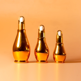 Pembungkusan Kosmetik Electroplate Botol Minyak Pati Kaca Emas Labu Tunggal Botol Penitis Serum Labu 5ml