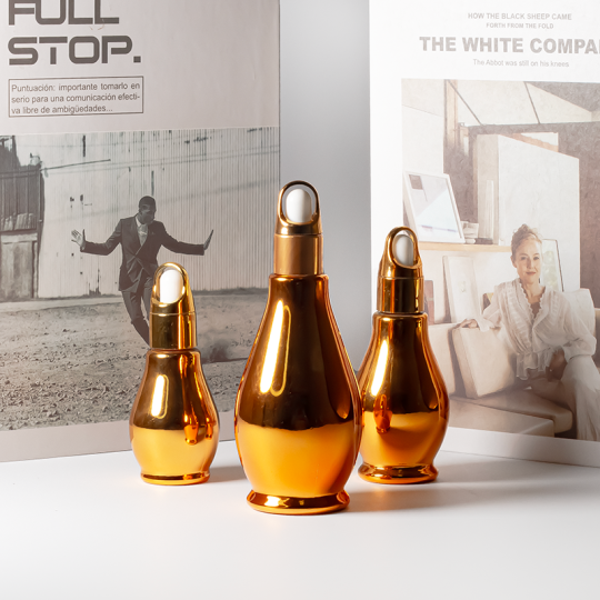 Kemasan Kosmetik Berlapis Elektroplat, Botol Minyak Esensial Kaca Emas Bentuk Labu Tunggal 5ml, Botol Pipet Serum Bentuk Labu