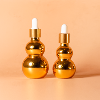 Botol Penitis Kaca Bentuk Labu Emas Penyaduran Elektro dengan Penutup Bakul Bunga Mudah Buka Hujung Tidak Tumpah