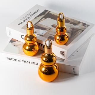 Botol Penitis Kaca Bentuk Labu Emas Penyaduran Elektro dengan Penutup Bakul Bunga Mudah Buka Hujung Tidak Tumpah