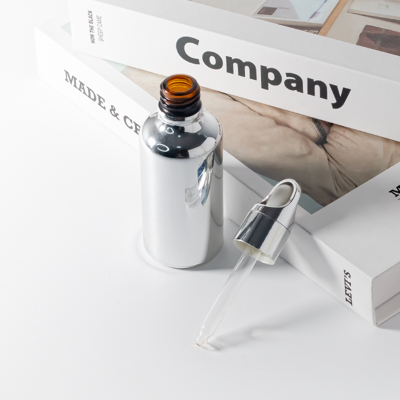 Silver Glass Dropper Bottles