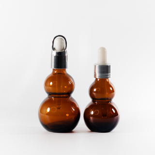 Botol Penitis Kaca Coklat Gelap Labu Berganda 50ml Kosmetik dengan Penitis Emas untuk Maskara