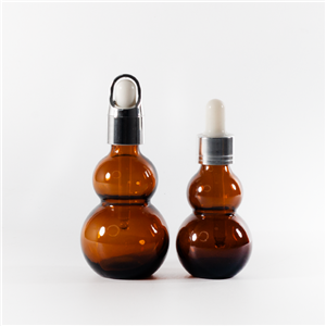 Botol Penitis Kaca Coklat Gelap Labu Berganda 50ml Kosmetik dengan Penitis Emas untuk Maskara