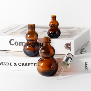 Botol Penitis Kaca Coklat Gelap Labu Berganda 50ml Kosmetik dengan Penitis Emas untuk Maskara