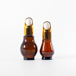 Botol Penitis Kaca Coklat Gelap Labu Berganda 50ml Kosmetik dengan Penitis Emas untuk Maskara