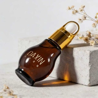 Botol Pipet Kaca Cokelat Tua Bentuk Labu Ganda 50ml dengan Pipet Emas untuk Maskara