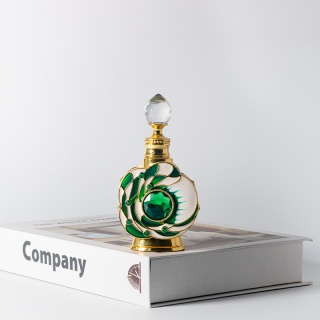 Vintage-Glasflasche mit Blumen- und Edelsteinmotiv, 12 ml, leere Parfümflasche für ätherische Öle