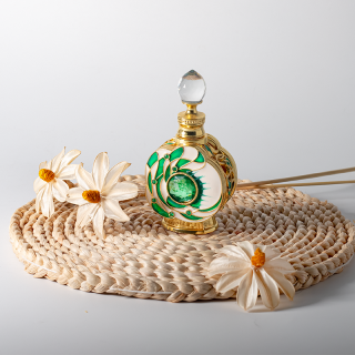 Vintage-Glasflasche mit Blumen- und Edelsteinmotiv, 12 ml, leere Parfümflasche für ätherische Öle