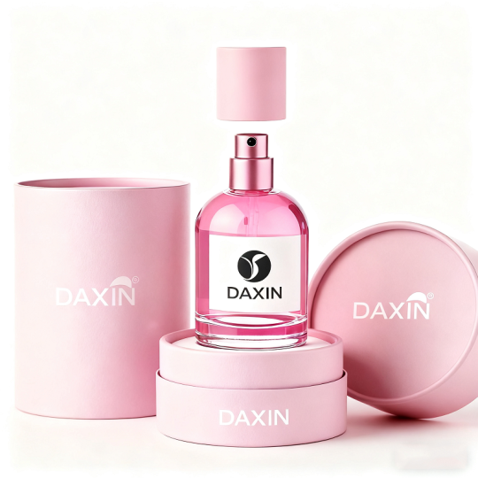 奢华定制粉色空圆形30毫升香水玻璃喷雾瓶，带盖和包装盒