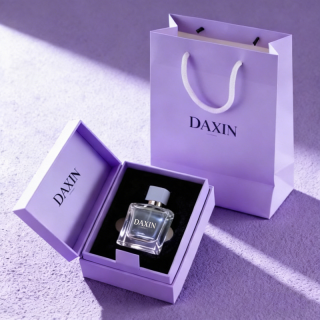 Botol Parfum Kaca Mewah 50ml Wadah Parfum Kosong dengan Kotak Hadiah Ungu dan Tas Belanja