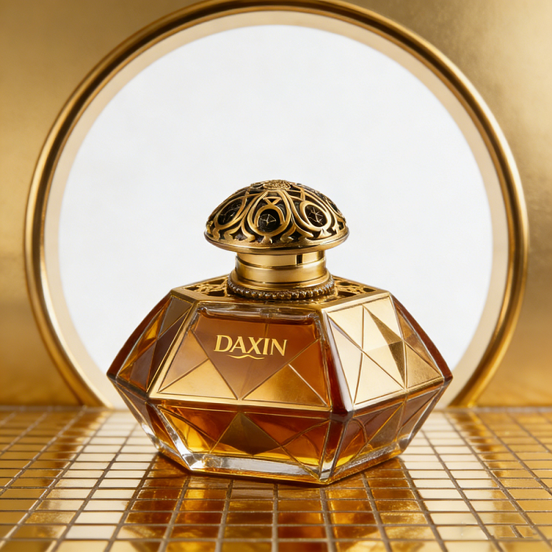 Elegante, achteckige Glasparfümflasche mit goldfiligranem Verschluss – ein luxuriöser Duftbehälter