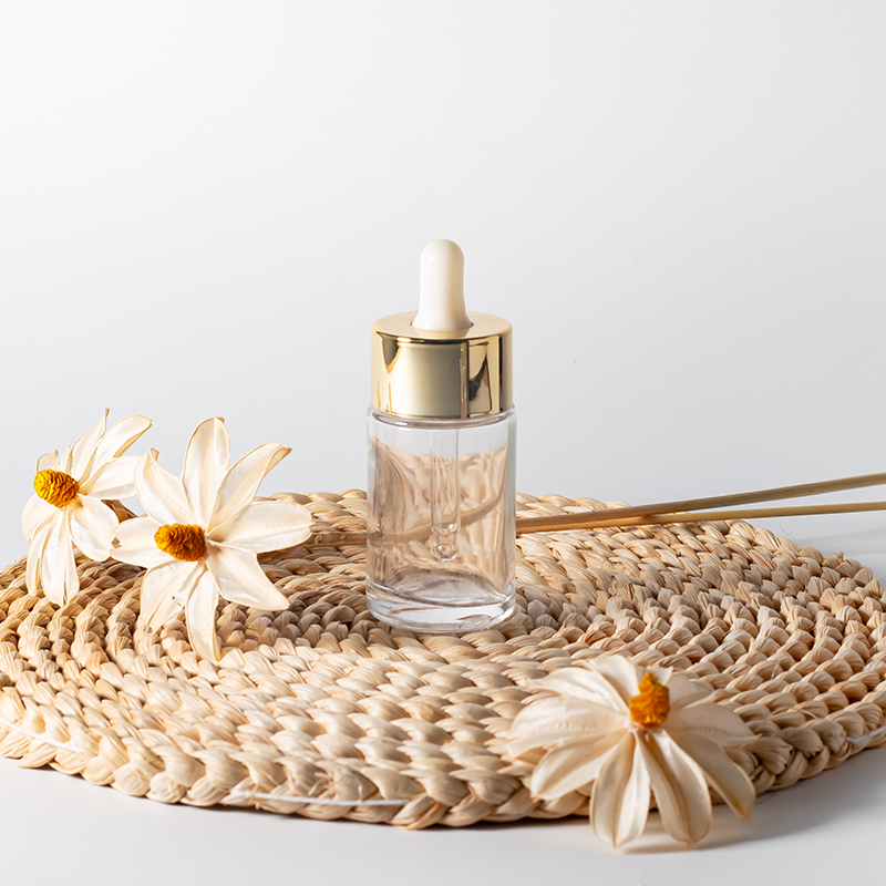 30ml Cosmetic Skin Care Essential Oil Essence Packaging Clear Glass Flat Shoulder Serum Dropper Bottle