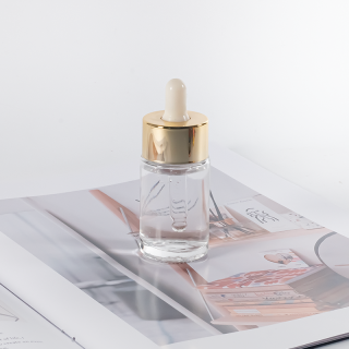 30毫升化妆品护肤精油精华液包装透明玻璃扁平肩部精华滴管瓶