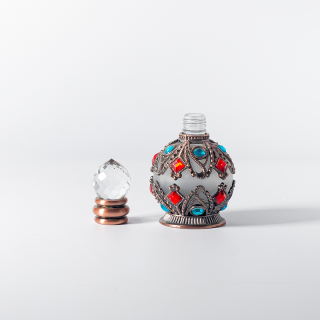 Flacon d'huile essentielle attar de 15 ml en alliage métallique vieilli, style arabe de Dubaï, avec bâtonnet en verre