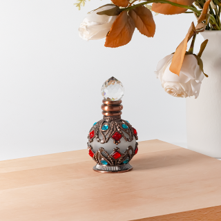 Flacon d'huile essentielle attar de 15 ml en alliage métallique vieilli, style arabe de Dubaï, avec bâtonnet en verre