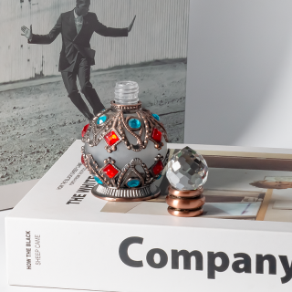 Flacon d'huile essentielle attar de 15 ml en alliage métallique vieilli, style arabe de Dubaï, avec bâtonnet en verre