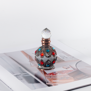 Flacon d'huile essentielle attar de 15 ml en alliage métallique vieilli, style arabe de Dubaï, avec bâtonnet en verre