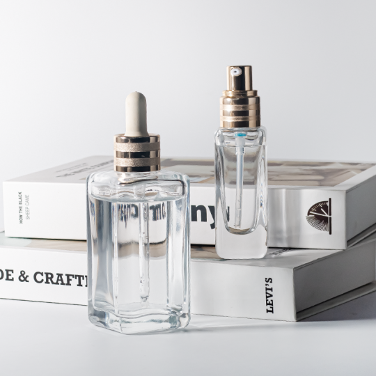 Botol Kaca Transparan 30ml 100ml untuk Penggunaan Kosmetik, Botol Kaca Tebal dengan Pipet untuk Minyak Esensial