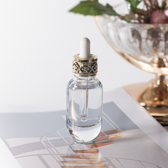 Botol Kaca Bulat Transparan untuk Minyak Parfum dengan Tutup Pipet Emas Unik 30ml