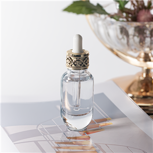원형 향수 오일 유리 스포이드 병, 독특한 금색 스포이드 뚜껑이 있는 투명 유리병, 30ml