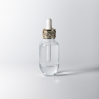 원형 향수 오일 유리 스포이드 병, 독특한 금색 스포이드 뚜껑이 있는 투명 유리병, 30ml