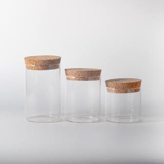 Герметичная банка из высокопрочного боросиликатного стекла с пробковой крышкой для подачи печенья, сахара, чая, кофе, специй.
