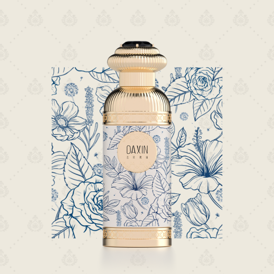 Nouveauté : Flacon de parfum de luxe moulé sur mesure, 30 ml, 50 ml et 100 ml, avec autocollants en métal doré et emballage unique.