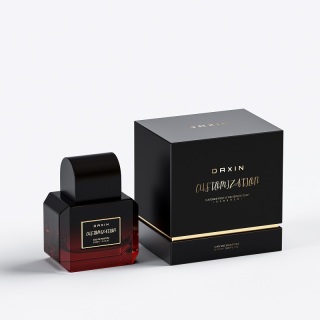 Flacon de parfum carré noir 100 ml (vide) avec boîte et bouchon. Meilleur prix.