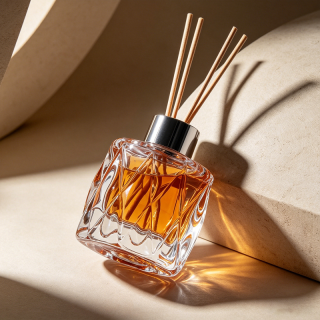 Bottiglia per aromaterapia personalizzata da 50 ml, 80 ml, 100 ml, bottiglia vuota in vetro con diffusore a bastoncini, vendita all'ingrosso con scatola e bastoncini di rattan