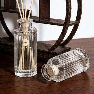 Botol Diffuser Aromaterapi Silinder 120ml, Botol Kaca Bening dengan Garis Vertikal
