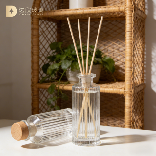 Botol Diffuser Aromaterapi Silinder 120ml, Botol Kaca Bening dengan Garis Vertikal