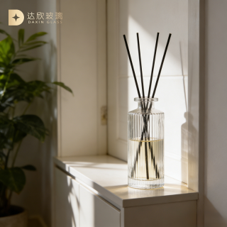 Botol Diffuser Aromaterapi Silinder 120ml, Botol Kaca Bening dengan Garis Vertikal