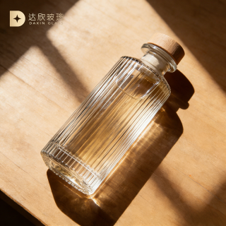 Botol Diffuser Aromaterapi Silinder 120ml, Botol Kaca Bening dengan Garis Vertikal