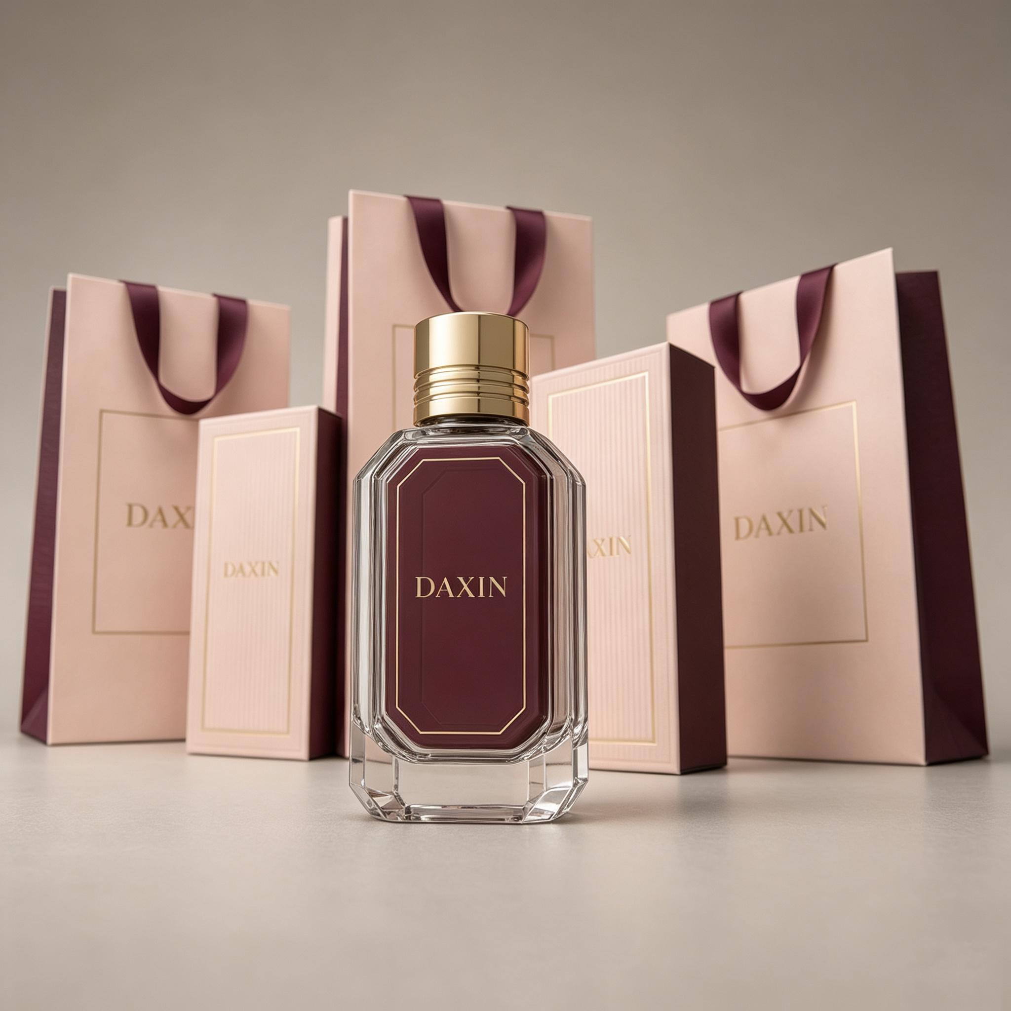 Flacone di profumo ricaricabile da 30 ml, 50 ml e 100 ml, forma rettangolare, con scatola e sacchetto.